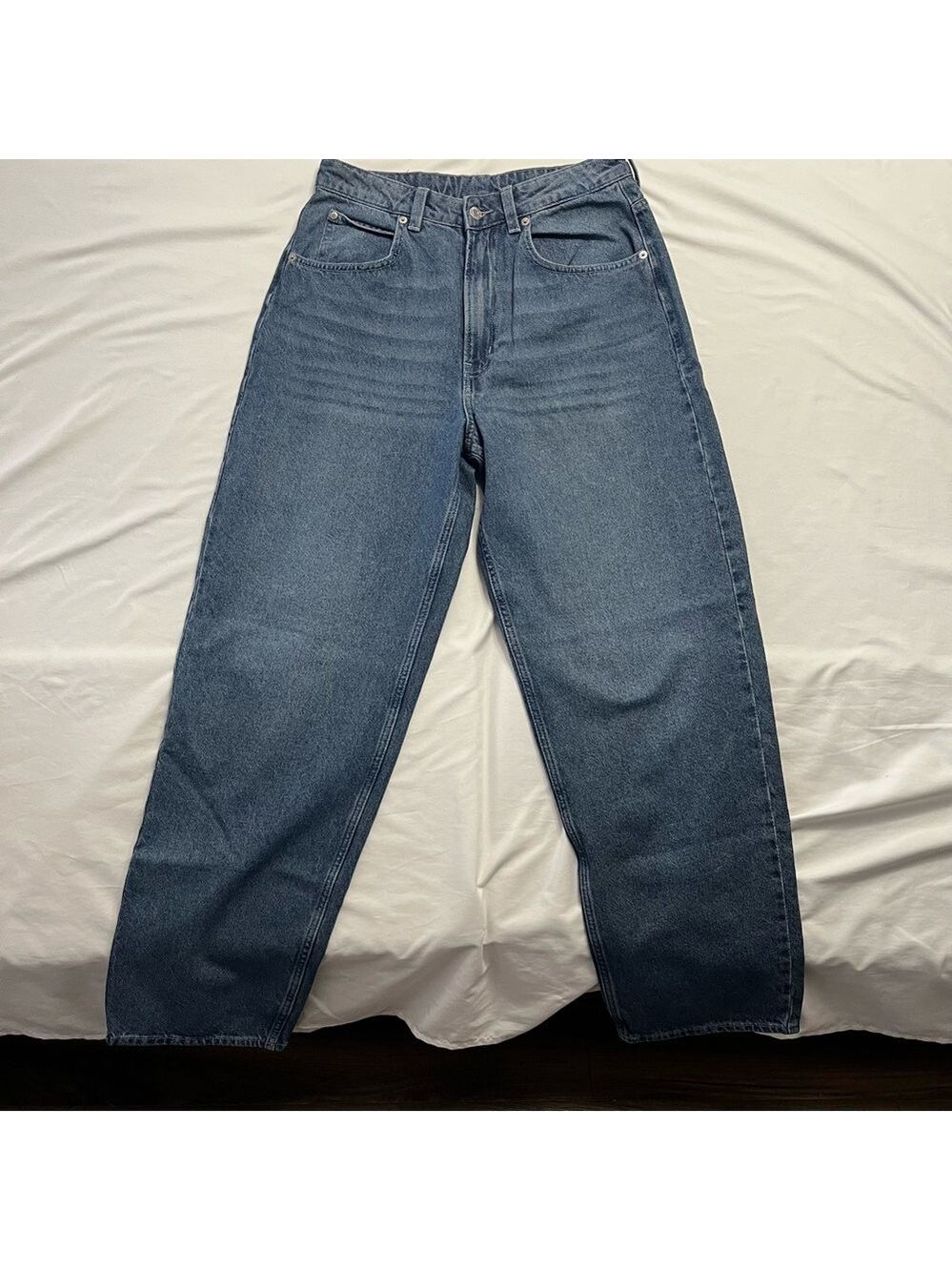 & Denim High Rise Straight Leg Baggy Jeans Medium Wash Mom Fit Size 8